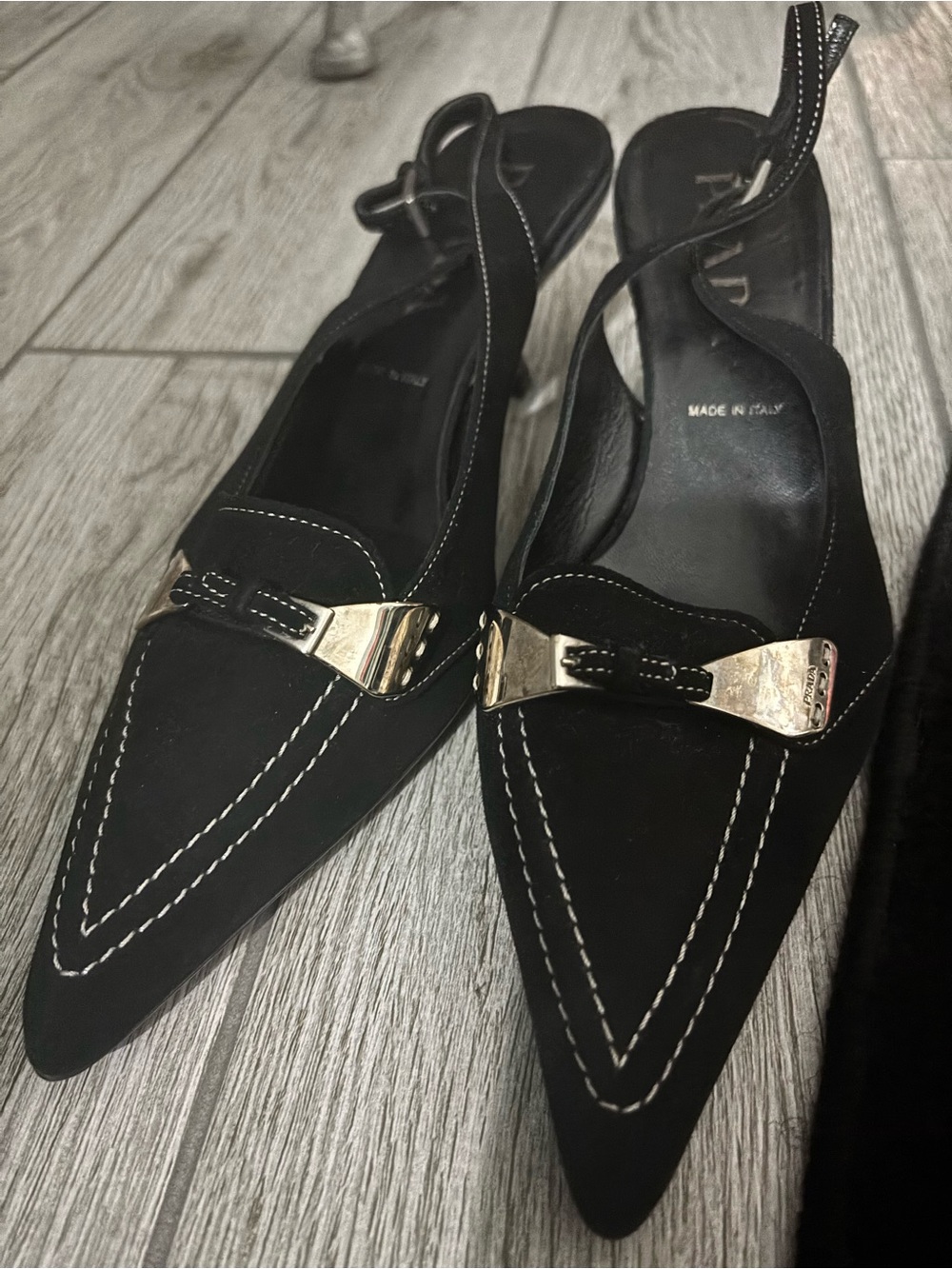 Vintage Prada Black Slingback Kitten Heels Contrast Stitch IT 38 - Picture 2 of 14